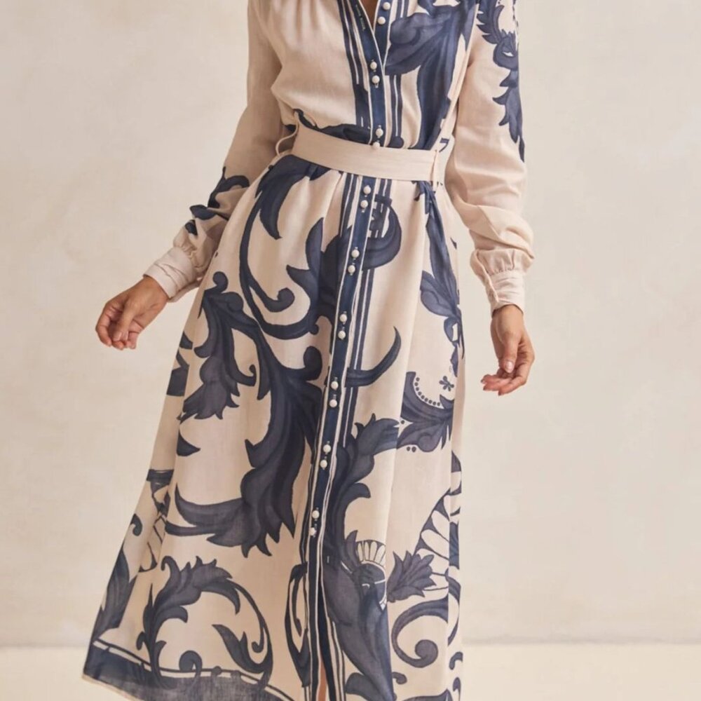 Printed Button Down Belted Shirt Dress - Picture 8 of 10